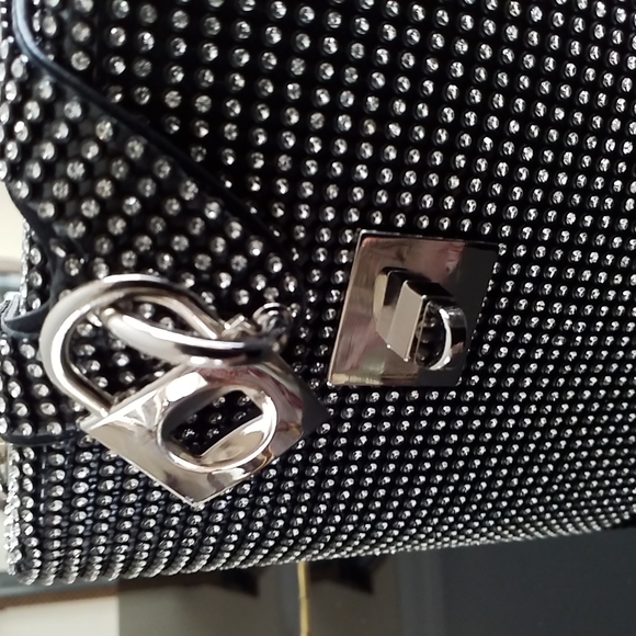 Alessia Rhinestone Bucket Bag Purse. NEW. Black w/ rhinestones, silver hardware. - Picture 13 of 16